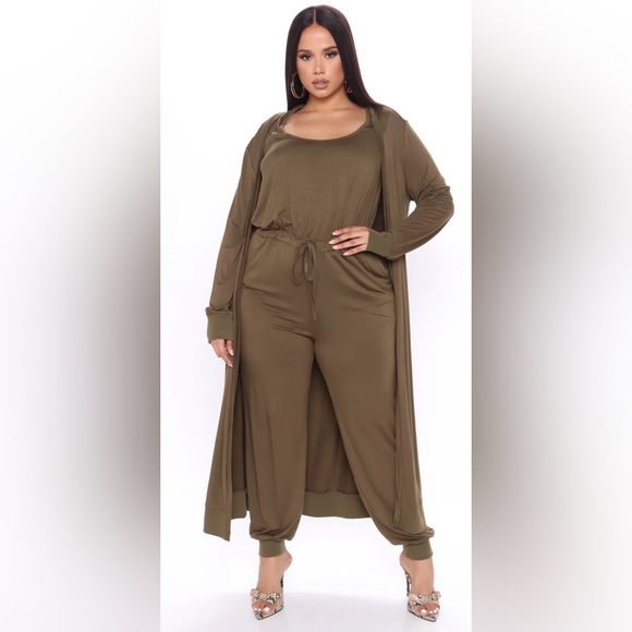 NWT Olive Green Long Two Piece set - Picture 2 of 5